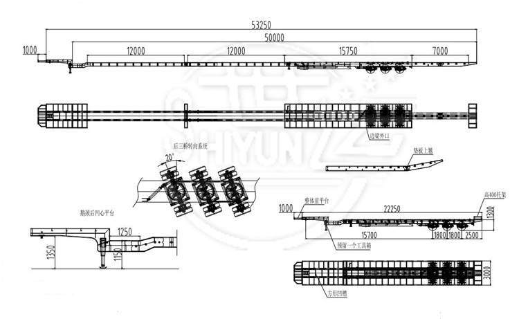 3 axle extendable blade trailer drawing